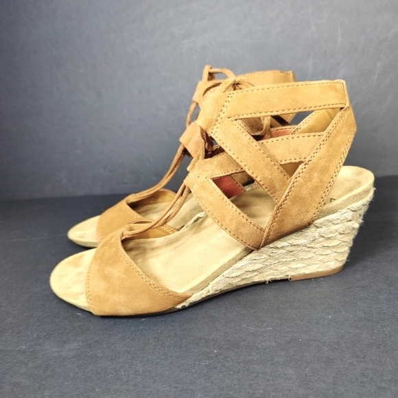 Vionic Tansy Wedge Espadrille Agave Brown Leather Strappy Sandal Women's Size 7 - Picture 2 of 11